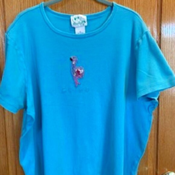 The Quacker Factory Blue Cotton T-Shirt Top Beaded Sequin Pullover Sz:1X - Picture 1 of 5